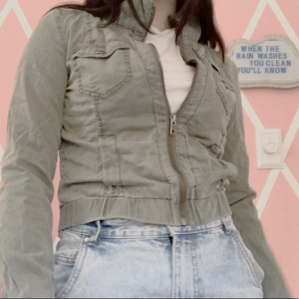Green bomber jacket.